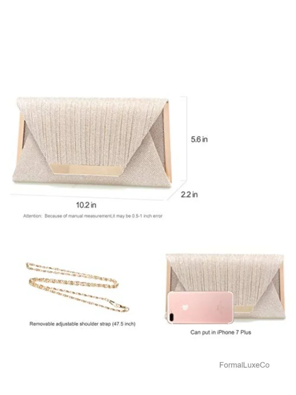 Sparkling Mesh Clutch Purse with Detachable Chain Strap